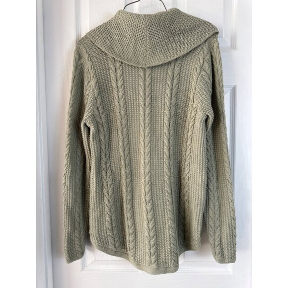 Cable Knit Sage Green Sweater With Cowl Neck Jeanne Pierre M 100% Cotton - Picture 6 of 7